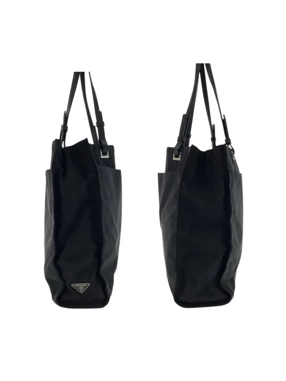 Prada Tessuto Black Silver Nylon Leather Tote Shoulder